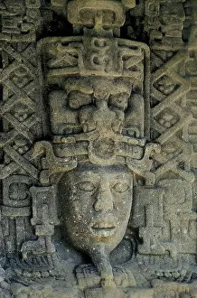 Guatemala Prints: Stele A with head of god. 775. GUATEMALA