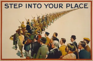 Column Prints: STEP INTO YOUR PLACE, reads a British World War 1 recruiting poster, 1915