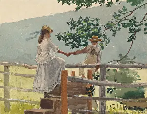 Lcgr1606 Prints: On the Stile, by Winslow Homer, 1878, American painting, watercolor, graphite on paper