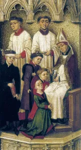 STOCKT, Vrancke van der (1420-1495). Triptych of the Redemption. ca. 1460. Detail of the arch of the porch that surrounds the central panel