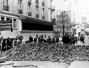 Riots Prints: Stone barricade in Paris Latin Quarter during the May 1968 general strike and demonstrations in Paris