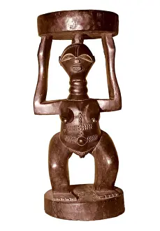 Congolean Prints: Stool with figure of woman. African art