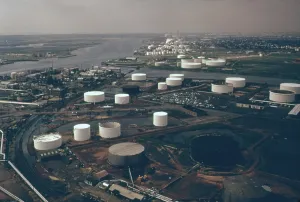 Chemicals Prints: Storage tanks of the American Cyanamid Company manufacturer of chemicals insecticides