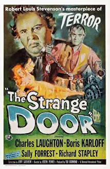Laughton Prints: THE STRANGE DOOR, US poster art, Charles Laughton, Boris Karloff, Sally Forrest, 1951