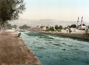 Syria Prints: The stream of Barada, Holy Land, Damascus, Syria, photochrom, circa 1890-1900