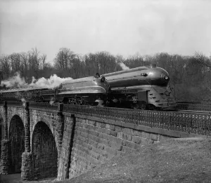 Tracks Prints: Two streamlined 1930s locomotives, near Washington, D.C. (BSLOC_2013_8_194)
