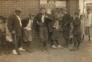 December Prints: Street gang of cigarette smoking youths loiter on the corner of Margaret & Water Streets in Springfield