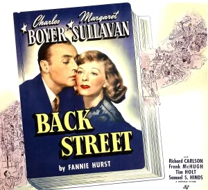 BACK STREET, from left: Charles Boyer, Margaret Sullavan on jumbo window card, 1941