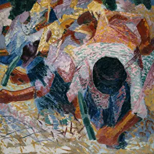Cubist Prints: The Street Pavers, by Umberto Boccioni, 1914, Italian Futurist painting, oil on canvas