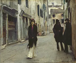Sidewalk Prints: Street in Venice, by John Singer Sargent, 1911, American painting, oil on wood panel