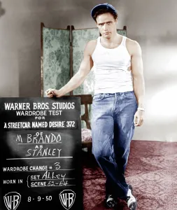 Jeans Prints: A STREETCAR NAMED DESIRE, Marlon Brando poses for wardrobe test, 1951