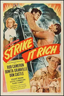 Cameron Prints: STRIKE IT RICH, US poster, top left: Bonita Granville, bottom right: Rod Cameron, 1948