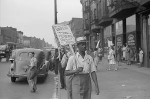 Sidewalk Prints: Striking workers picketing a reality company