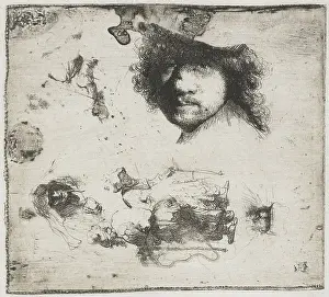 Beggars Prints: Study Sheet: Self-portrait, a Few Beggars