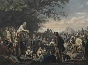 Candidate Prints: Stump Speaking, 1856 hand-colored engraving by John W