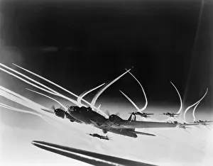 Lcgr1404 Prints: Sub-stratospheric Vapor trails of B-17 Flying Fortresses of the U