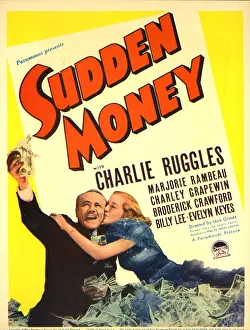 Arm Raised Prints: SUDDEN MONEY, from left: Charlie Ruggles, Marjorie Rambeau on midget window card, 1939