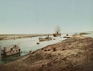 Boats Prints: Suez Canal at the entrance to the Great Bitter Lake and Little Bitter Lake