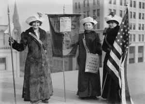 19th Amendment Prints: Three suffragettes demonstrate in New York City to promote Suffrage Hike of 1912 from Manhattan to Albany