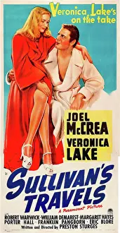 Sitting On Lap Prints: SULLIVAN'S TRAVELS, l-r: Veronica Lake, Joel McCrea on poster art, 1941