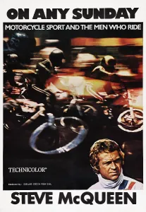 Motorcycle Prints: ON ANY SUNDAY, British poster art, Steve McQueen, 1971