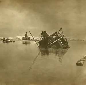 China Prints: Sunken Russian warships, in Port Arthur Harbor