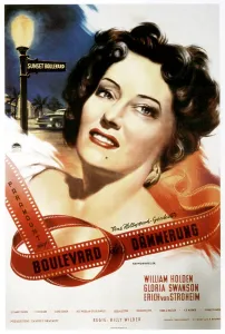 German Poster Prints: SUNSET BOULEVARD, (aka BOULEVARD DER DAMMERUNG), Gloria Swanson on German poster art, 1950