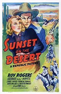 SUNSET ON THE DESERT, from left: Lynne Carver, Roy Rogers, 1942