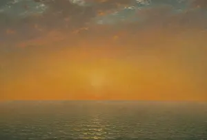 Dusk Prints: SUNSET ON THE SEA, by John Frederick Kensett, 1872, American painting, oil on canvas