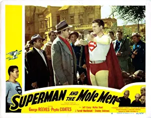Reeves Prints: SUPERMAN AND THE MOLE MEN, US lobbycard, from left: Jeff Corey, George Reeves, 1951