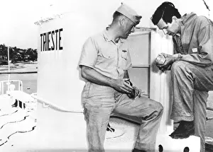 Walsh Prints: Swiss scientist Jacques Piccard and Navy Lieutenant Don Walsh aboard the bathyscaphe Trieste