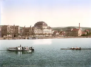 Switzerland Prints: Switzerland, The theatre and Utoquay, Zurich, photochrom, circa early 1900s