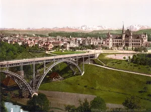 Switzerland Prints: Switzerland, view from Hotel Bellevue, Berne, photochrom, circa early 1900s
