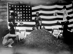 Images Dated 3rd December 2012: Tableau Women of Boston Women. They are campaigning for peach stones