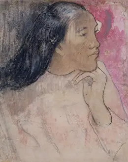 Pastel Prints: Tahitian Woman with a Flower in Her Hair