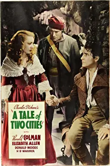 Holding Hands Prints: A TALE OF TWO CITIES, Isabel Jewell, Ronald Colman on lobbycard, 1935