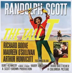 Arms Raised Prints: THE TALL T, Randolph Scott, inset: Maureen O'Sullivan