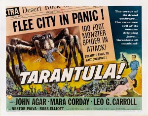 Newspaper Prints: TARANTULA!, lower right from top: John Agar, Mara Corday on poster art, 1955