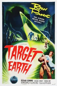 Kathleen Prints: TARGET EARTH, bottom right: Richard Denning, Kathleen Crowley (being held), 1954