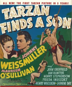 Barechested Prints: TARZAN FINDS A SON!, Maureen O'Sullivan, Johnny Weissmuller, Johnny Sheffield, 1939