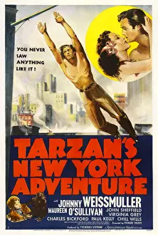 TARZAN'S NEW YORK ADVENTURE, bottom left: Johnny Sheffield, center: Johnny Weissmuller, upper right from left: Maureen O'Sullivan, Johnny Weissmuller, 1942