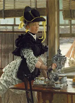 Silver Prints: Tea, by James Tissot, 1872, French realist, impressionistic, painting, oil on canvas
