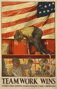 Workers Prints: TEAMWORK WINS. 1917 World War 1 poster by the United States Shipping Board
