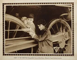 Bobby Prints: TEDDY AT THE THROTTLE, lobbycard, from left: Bobby Vernon, Gloria Swanson, 1917
