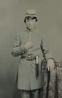 Studio Portrait Prints: Teenage Confederate soldier in uniform with a Bowie knife on his belt