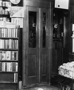 Mobsters Prints: The telephone booth in which Vincent Mad Dog Coll was murdered by assassins working for Dutch Schultz on February 8