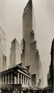 Wall Street Prints: TEMPLES OF COMMERCE, an illustration of Federal Hall