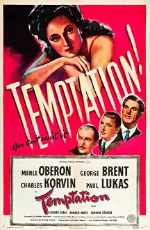 Brent Prints: TEMPTATION, US poster, Merle Oberon, Paul Lukas, George Brent, Charles Korvin, 1946