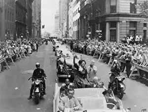 Tennis Prints: Tennis champion Althea Gibson, waving to crowd during ticker tape parade up Broadway