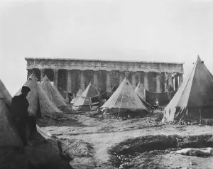 Greece Prints: Tent village near the Temple of Theseus, Athens, sheltered Greek refugees